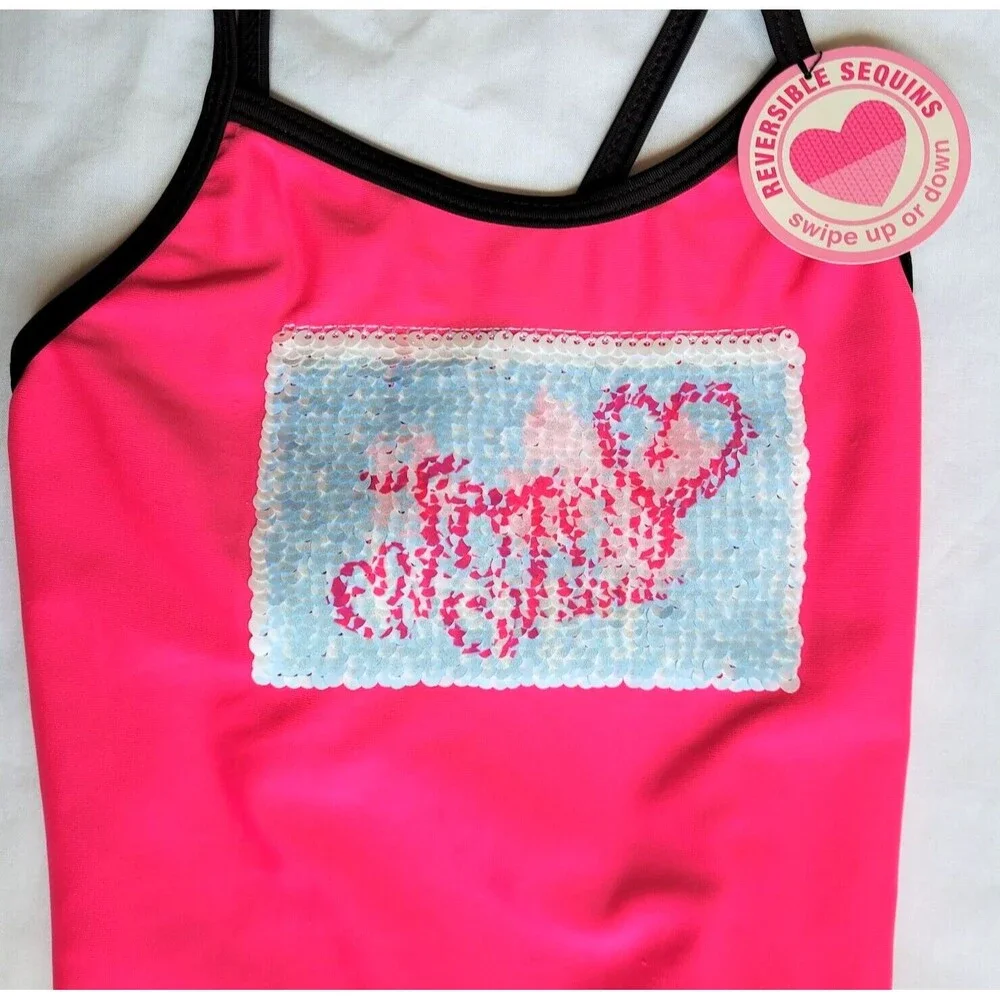 NWT Jojo Siwa S One Piece Flip Sequins Bathing Swim Suit Pink UPF 50+ Crisscross